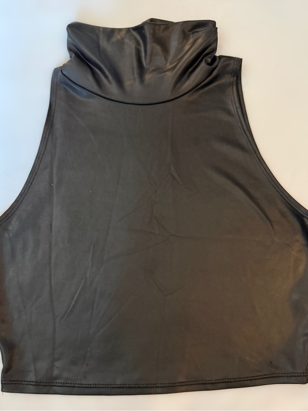 Faux Leather Mock Neck Crop Tank Top | Women’s Medium | Black